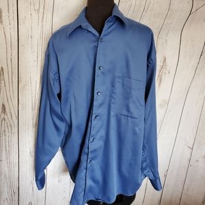 Croft and Barrow men's sateen button front dress shirt blue size 15 1/2 32/33